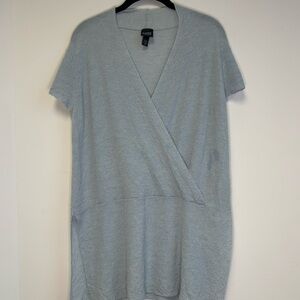 Eileen Fisher System Seafoam Green Cap Sleeved Faux Wrap Wool Tunic Top